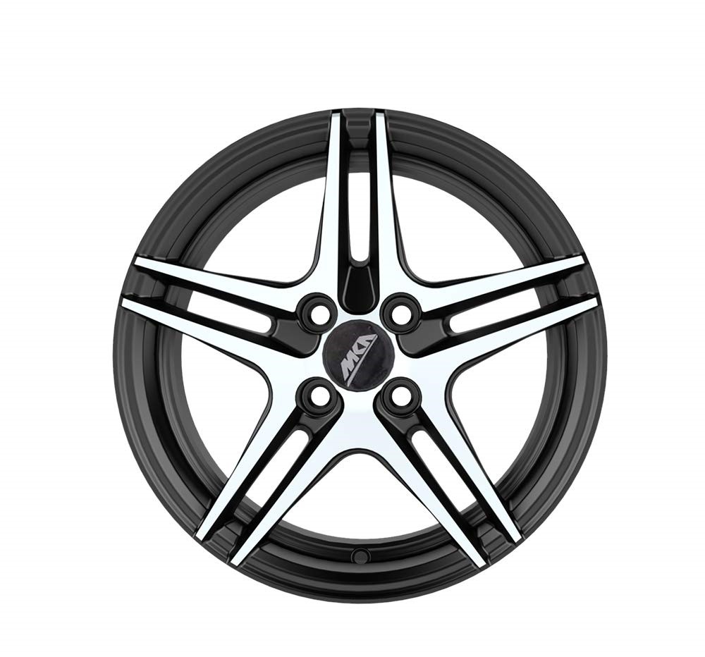 Uno Minda W1D053-000M00 Sharp Alloy Wheel 14 Inch, Diamond Cut, Black Machined, 4 Holes